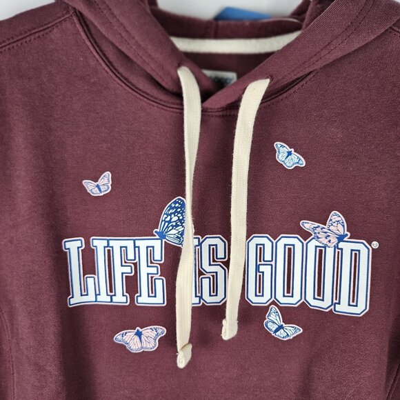 NEW!! Life Is Good Womens Simply True Hoodie Small Cotton Cranberry - Picture 2 of 9